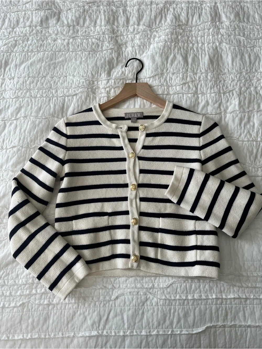 J. Crew Navy and White Striped Button-Front Cardigan